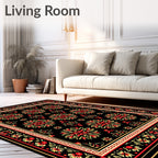 Crimson Red Folk Art Floral Rug