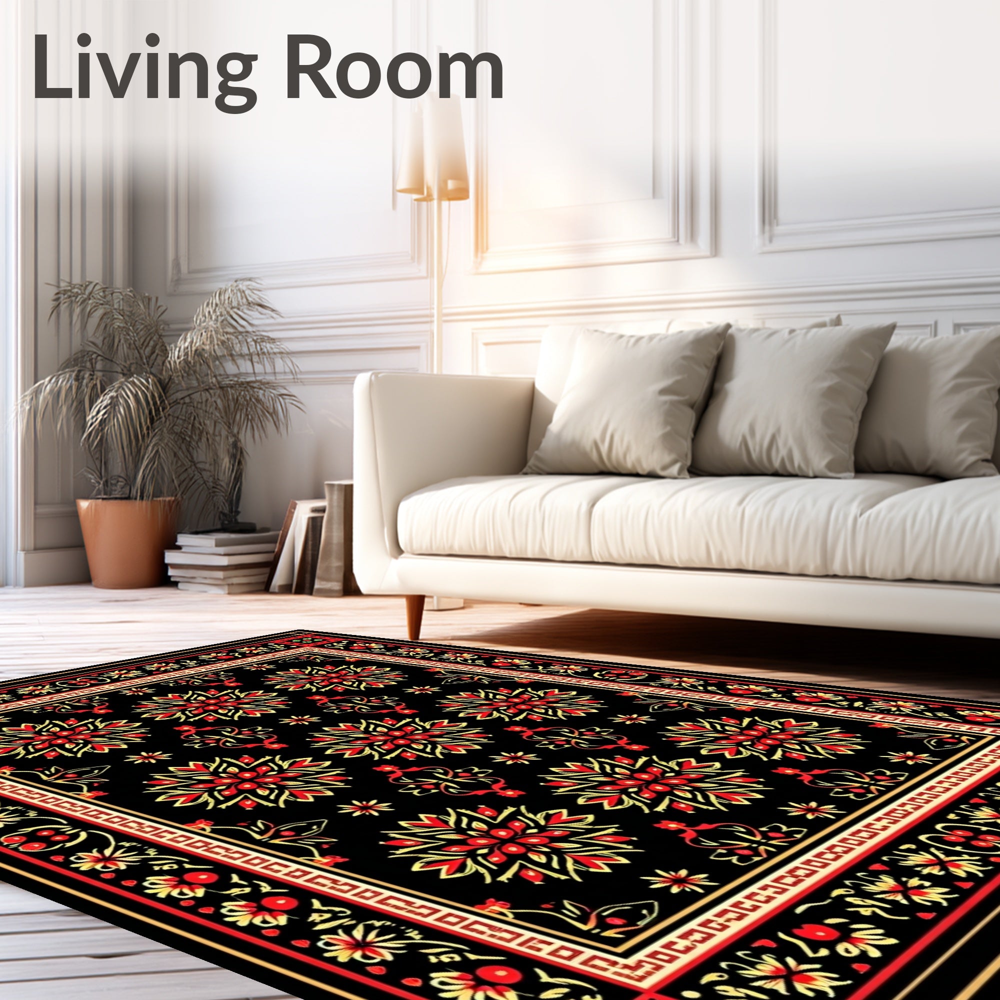 Crimson Red Folk Art Floral Rug