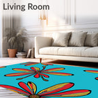 Vibrant Aqua Red Yellow Floral Reprise Rug