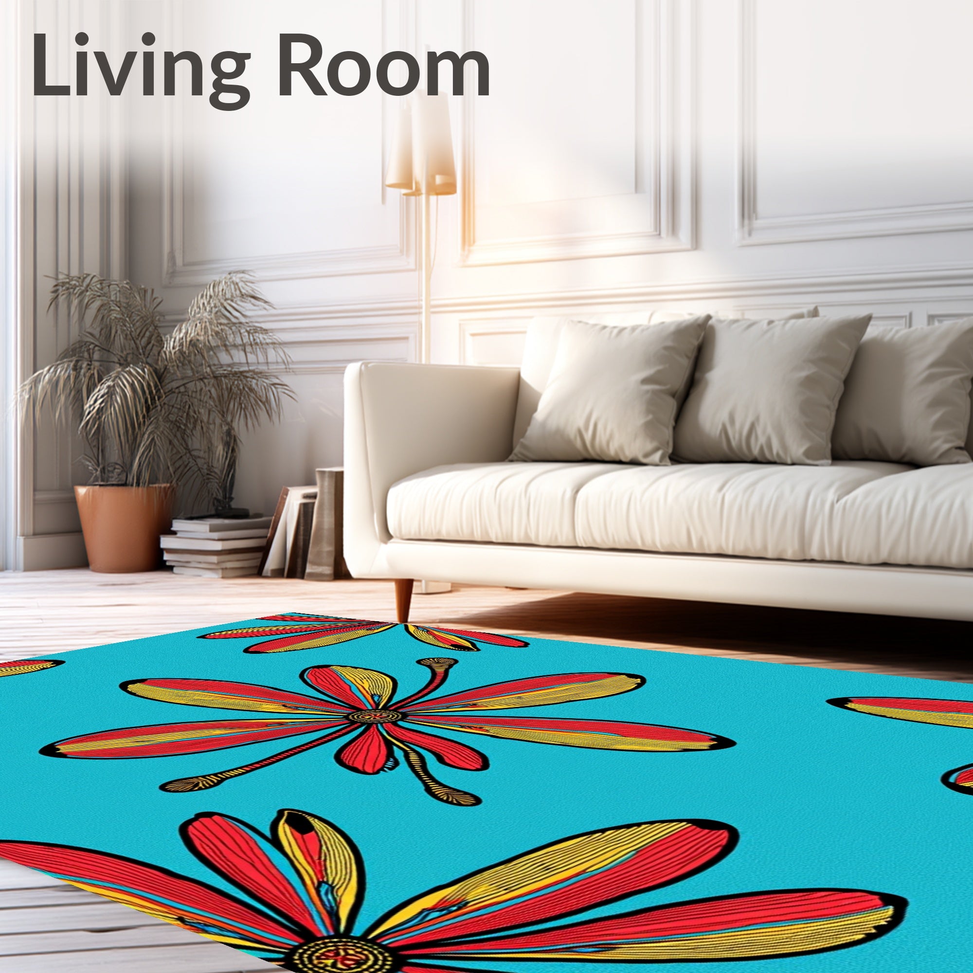 Vibrant Aqua Red Yellow Floral Reprise Rug