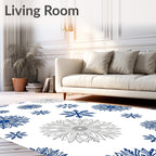 Ocean Blue Silver Snowflake Scatter Rug