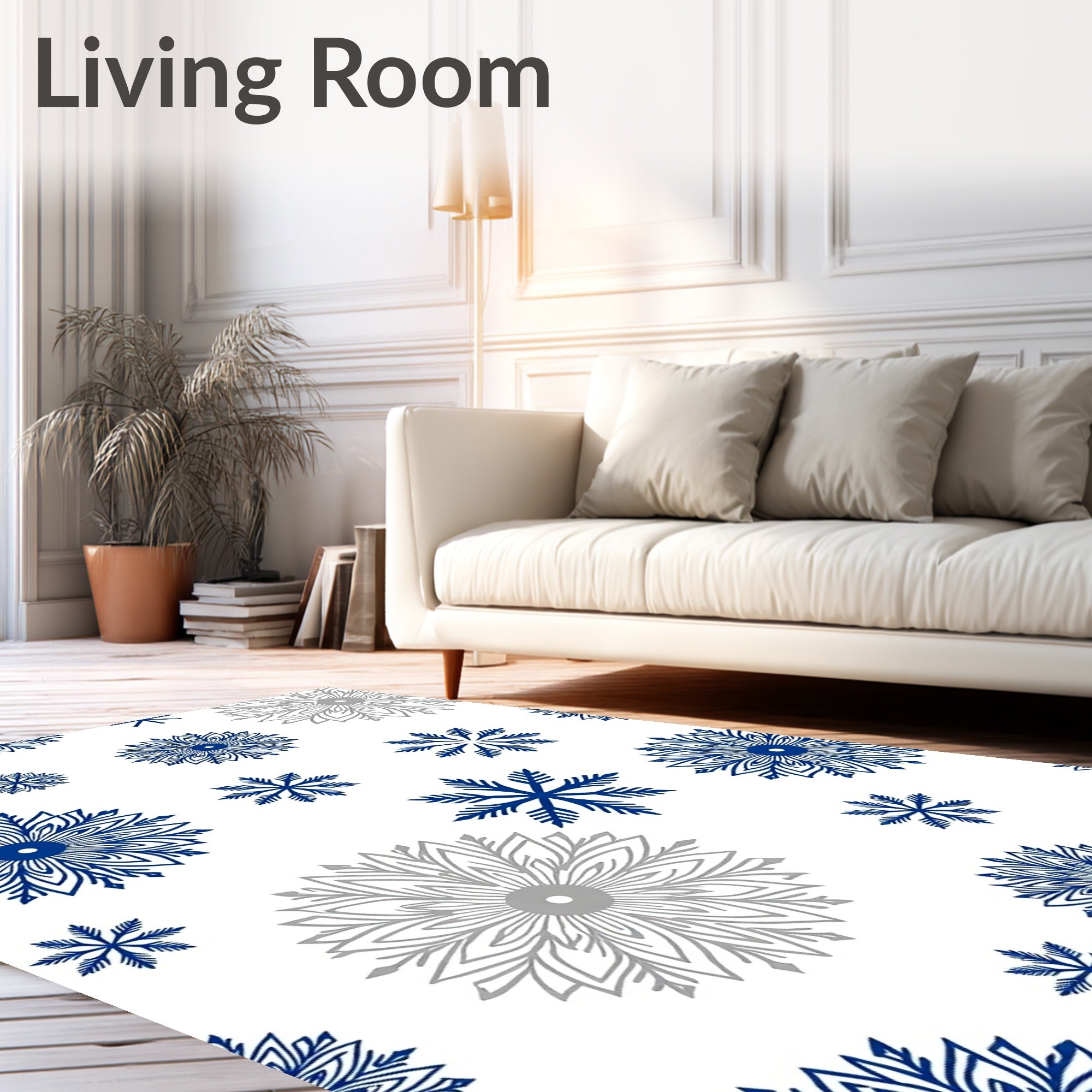 Ocean Blue Silver Snowflake Scatter Rug