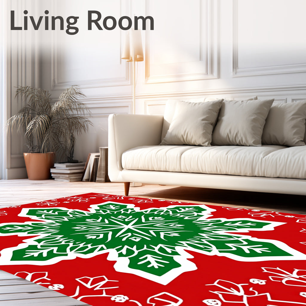 Festive Red Green Snowflake Mandala Rug