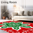 Festive Red Green Snowflake Mandala Rug