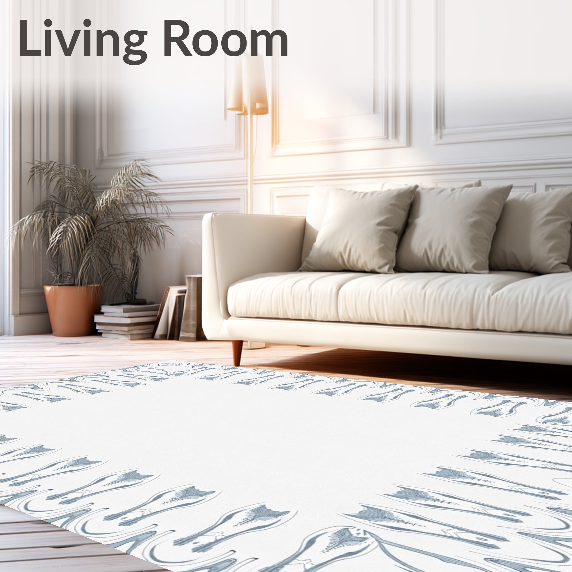 Pale Blue Art Nouveau Floral Frame Rug