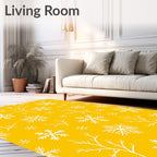 Golden White Snowflake Winter Branches Rug