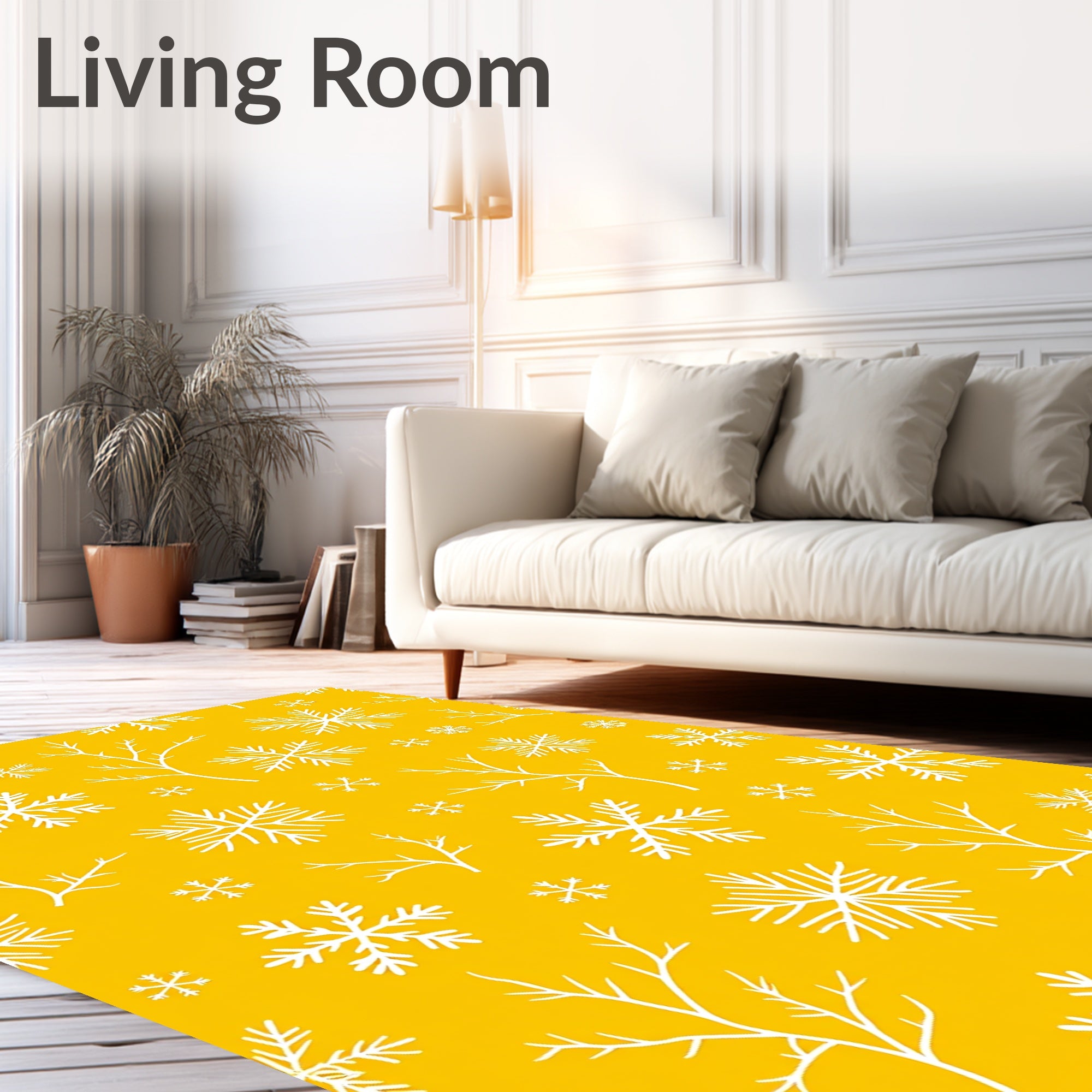 Golden White Snowflake Winter Branches Rug