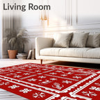 Crimson White Deer Sleigh Snowflakes Rug