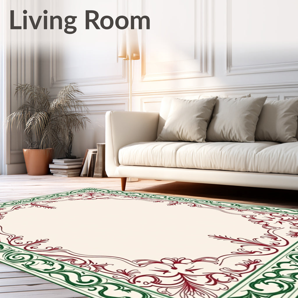 Crimson Green Classic Floral Border Rug