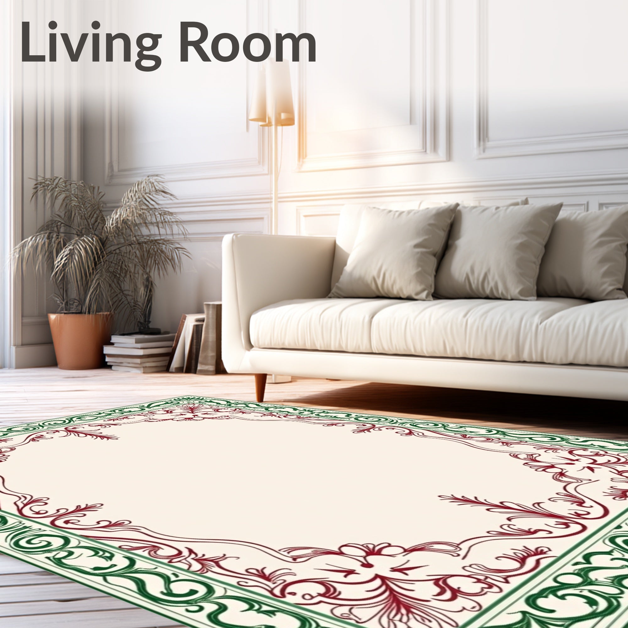 Crimson Green Classic Floral Border Rug