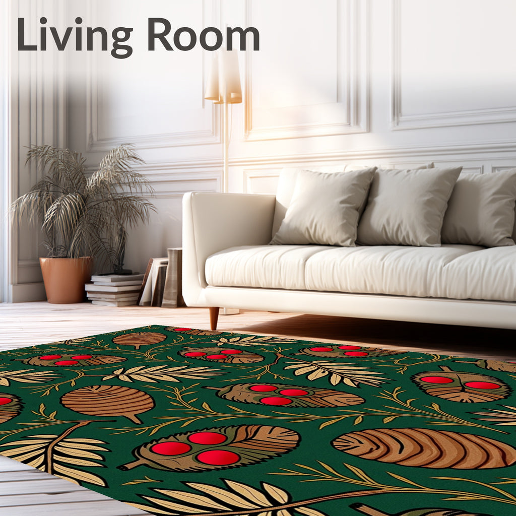 Deep Green Abstract Seed Pod Rug