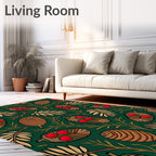 Deep Green Abstract Seed Pod Rug
