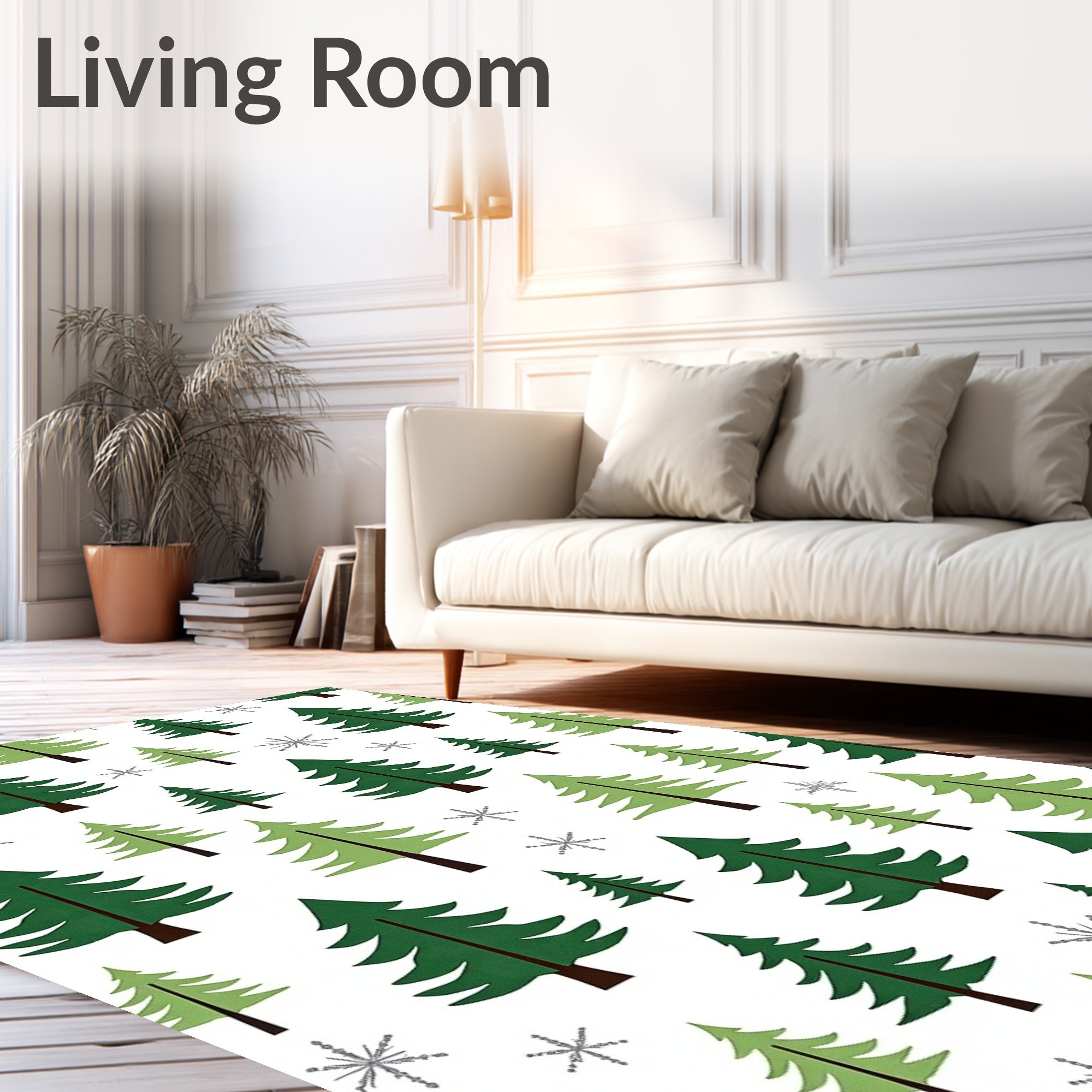Forest Green Pine Snowflakes Repeat Rug