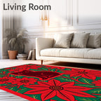 Red Poinsettia Cat Green Floral Rug
