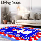 Playful Snowman Red Snowflake Border Rug