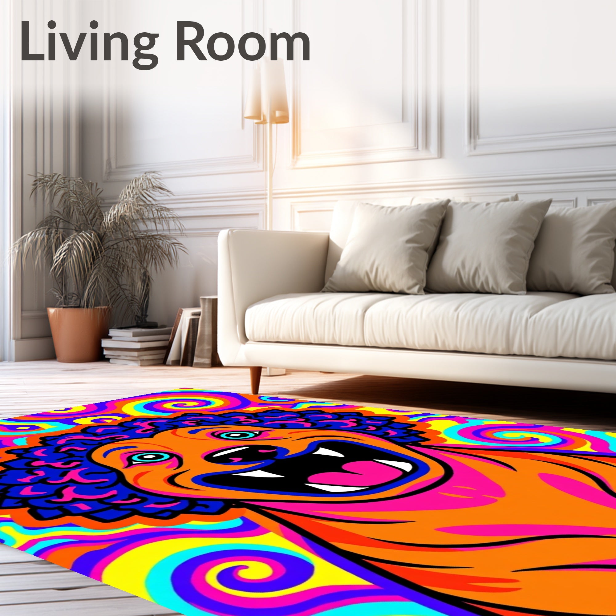 Psychedelic Orange Lion Swirl Rug