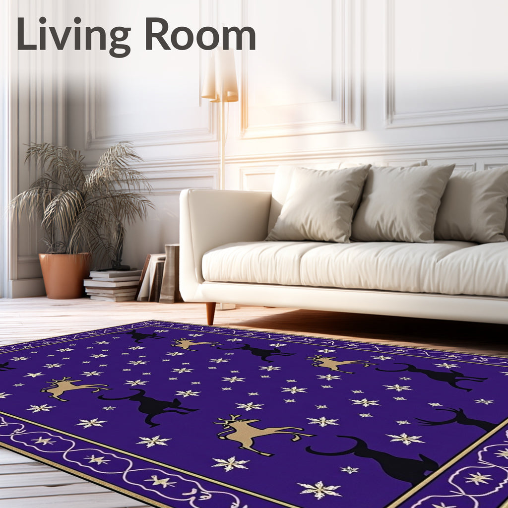 Deep Purple Reindeer Snowflake Border Rug