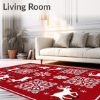 Red White Festive Reindeer Snowflake Rug