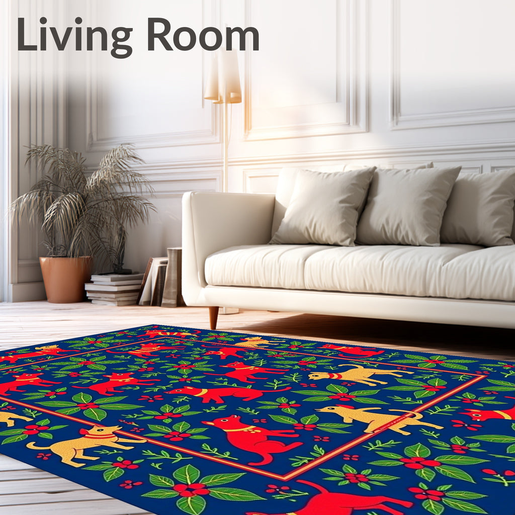 Red and Yellow Dog Floral Border Rug