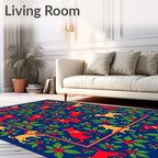 Red and Yellow Dog Floral Border Rug