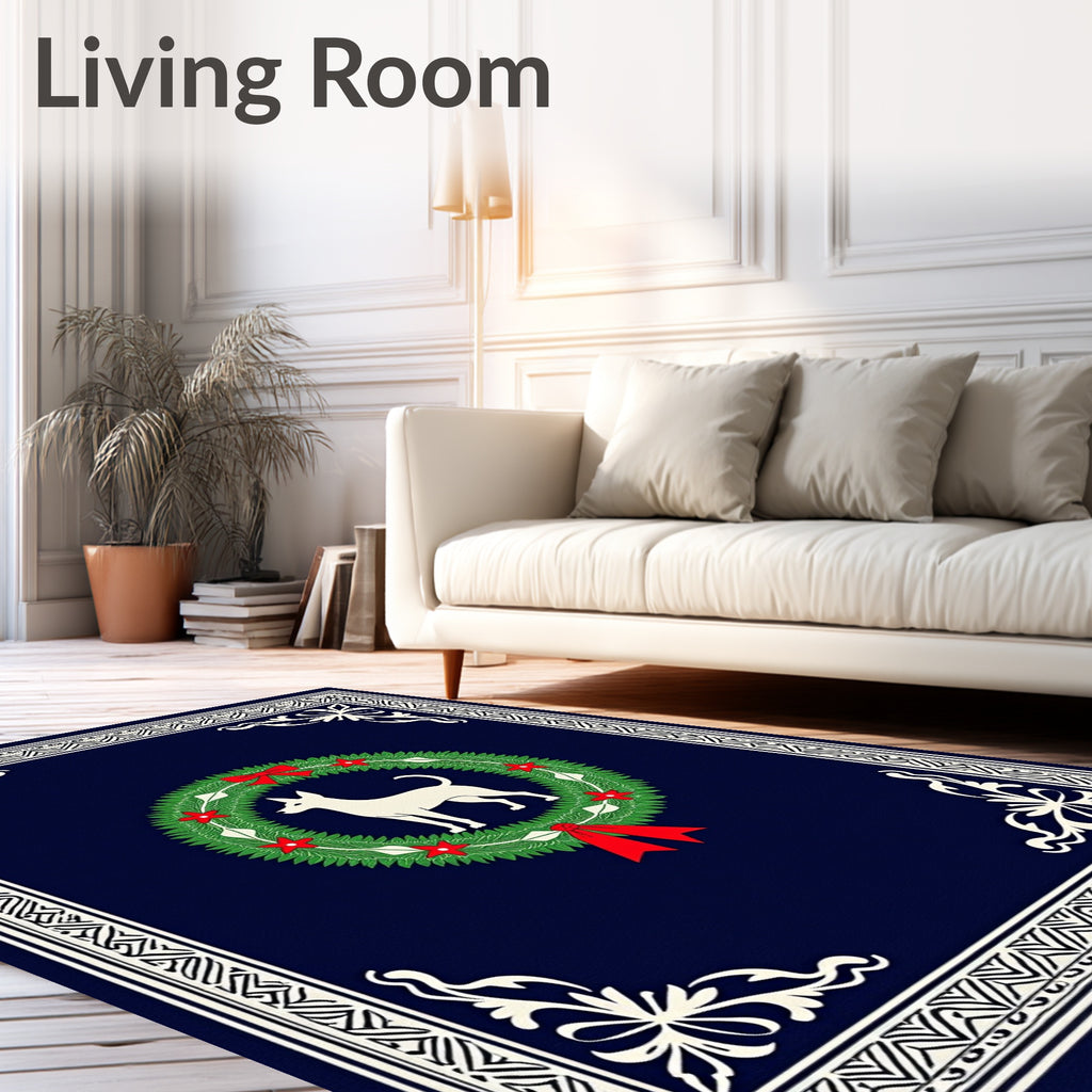 Navy Blue Wreath Dog Festive Border Rug