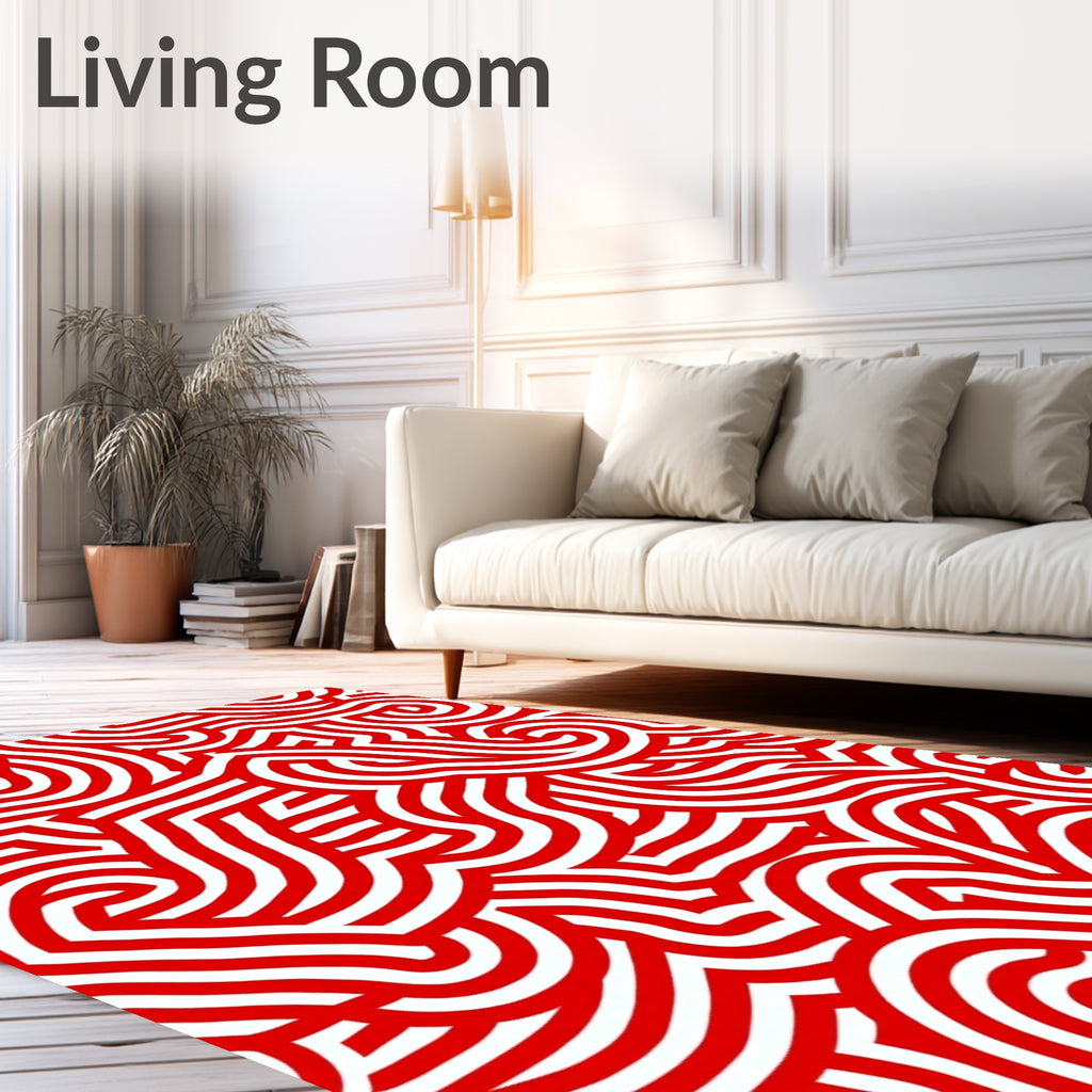 Bold Red Abstract Swirl Ribbons Rug