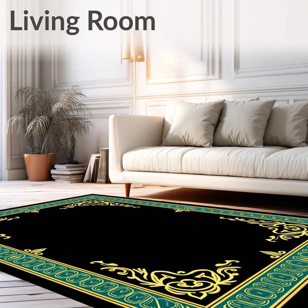 Emerald and Gold Ornate Border Rug