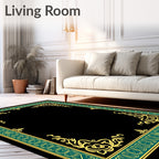 Emerald and Gold Ornate Border Rug