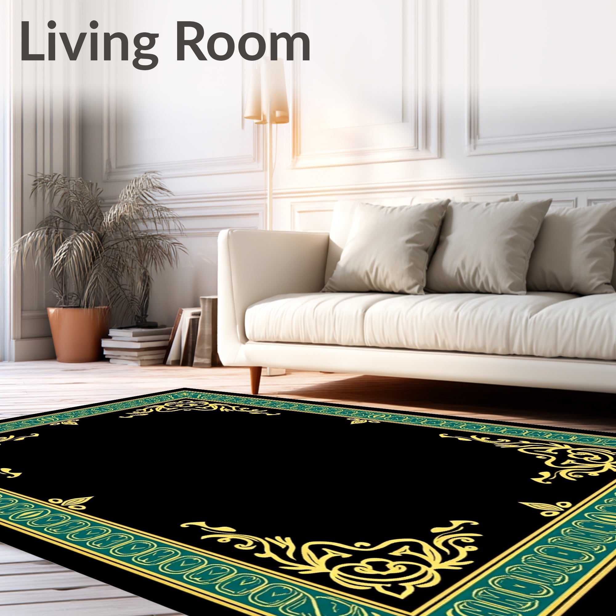 Emerald and Gold Ornate Border Rug