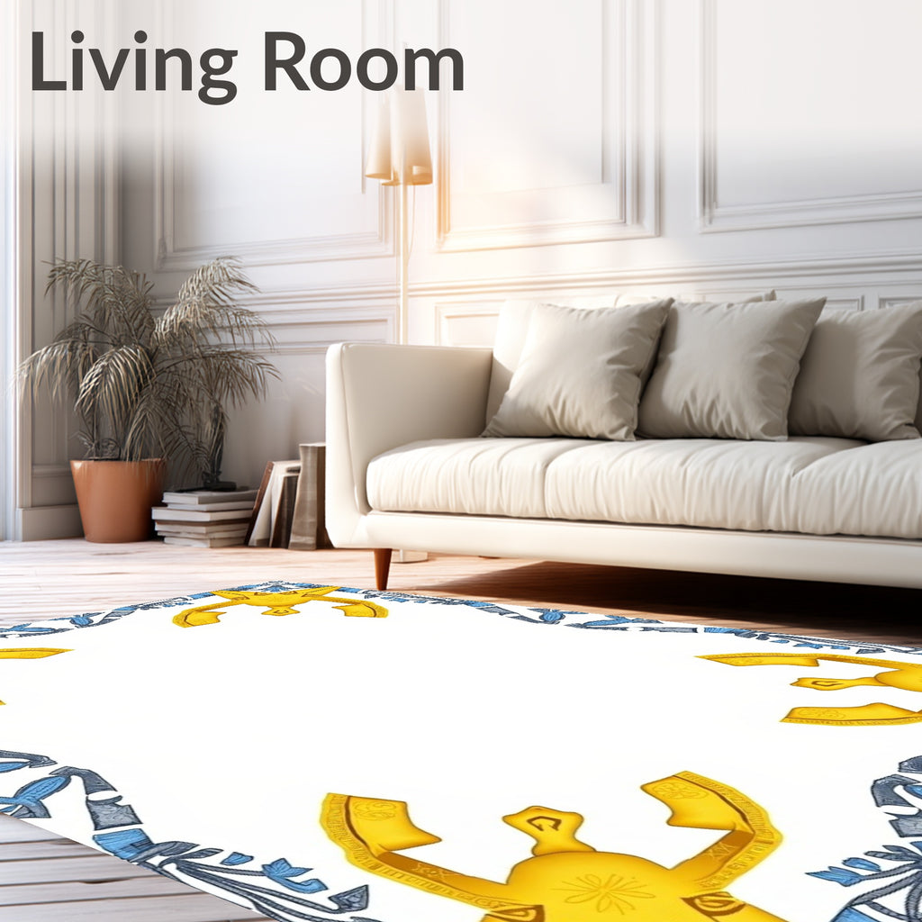 Golden Blue Celestial Star Border Rug