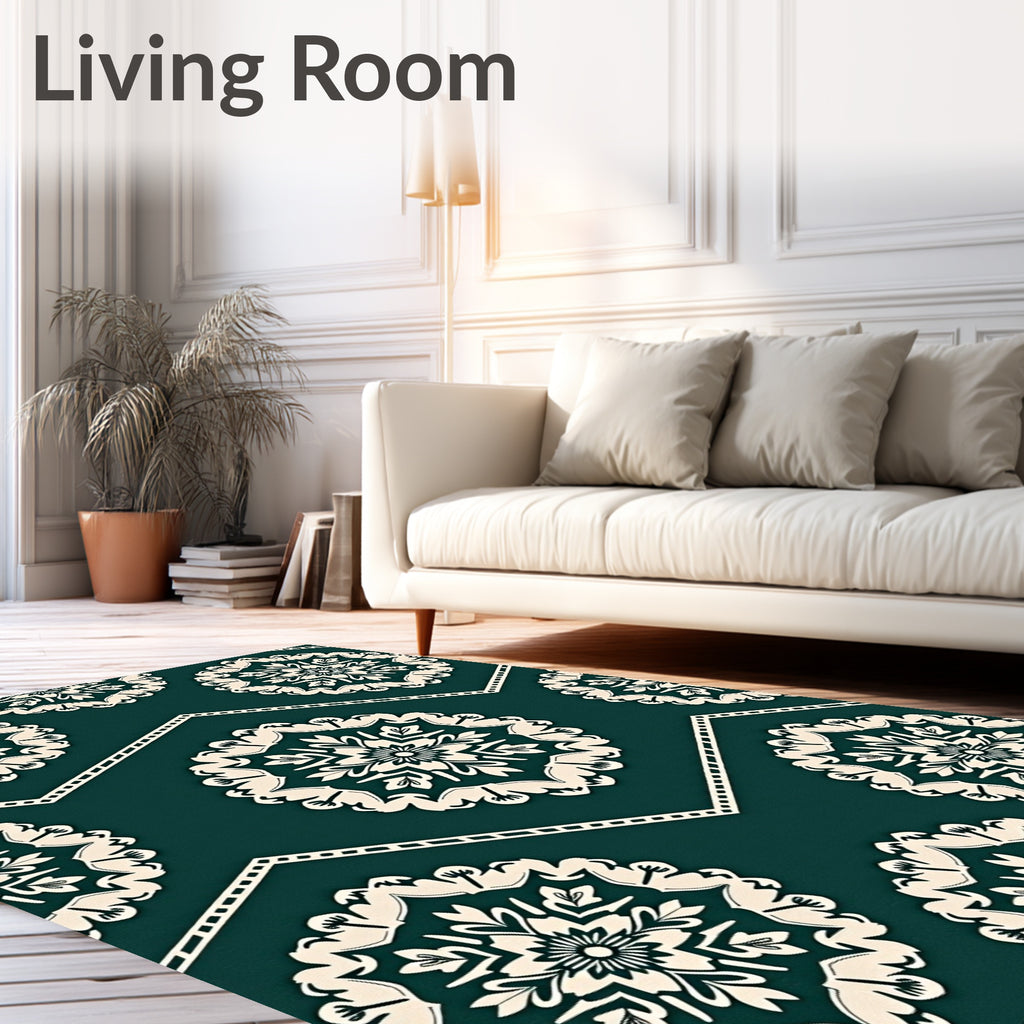Deep Teal Medallion Zigzag Rug
