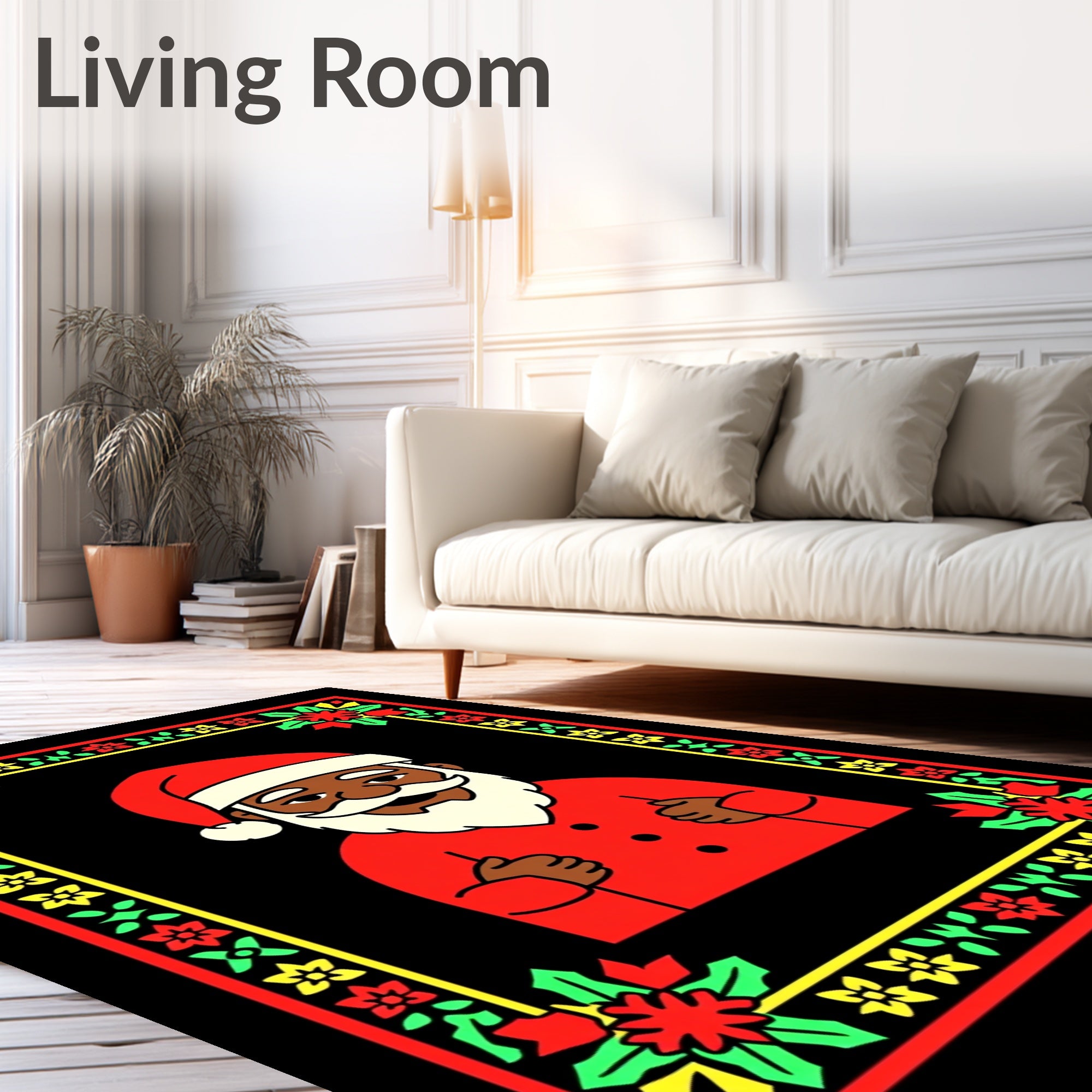 Joyful Santa Claus Festive Border Red Rug