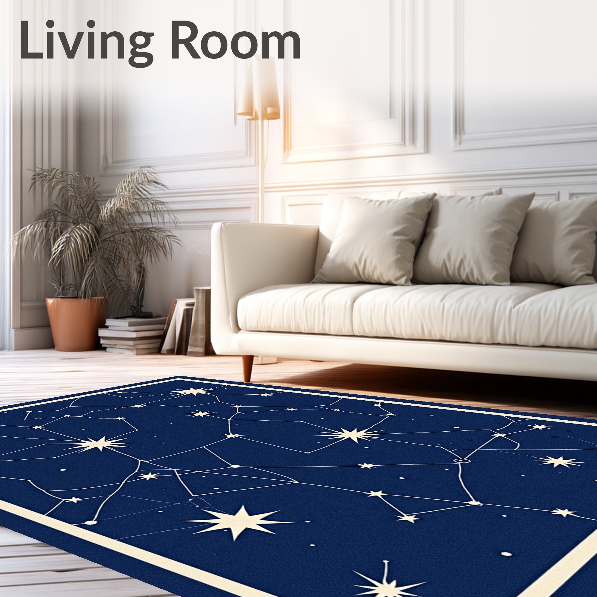 Deep Blue Celestial Constellation Stars Rug