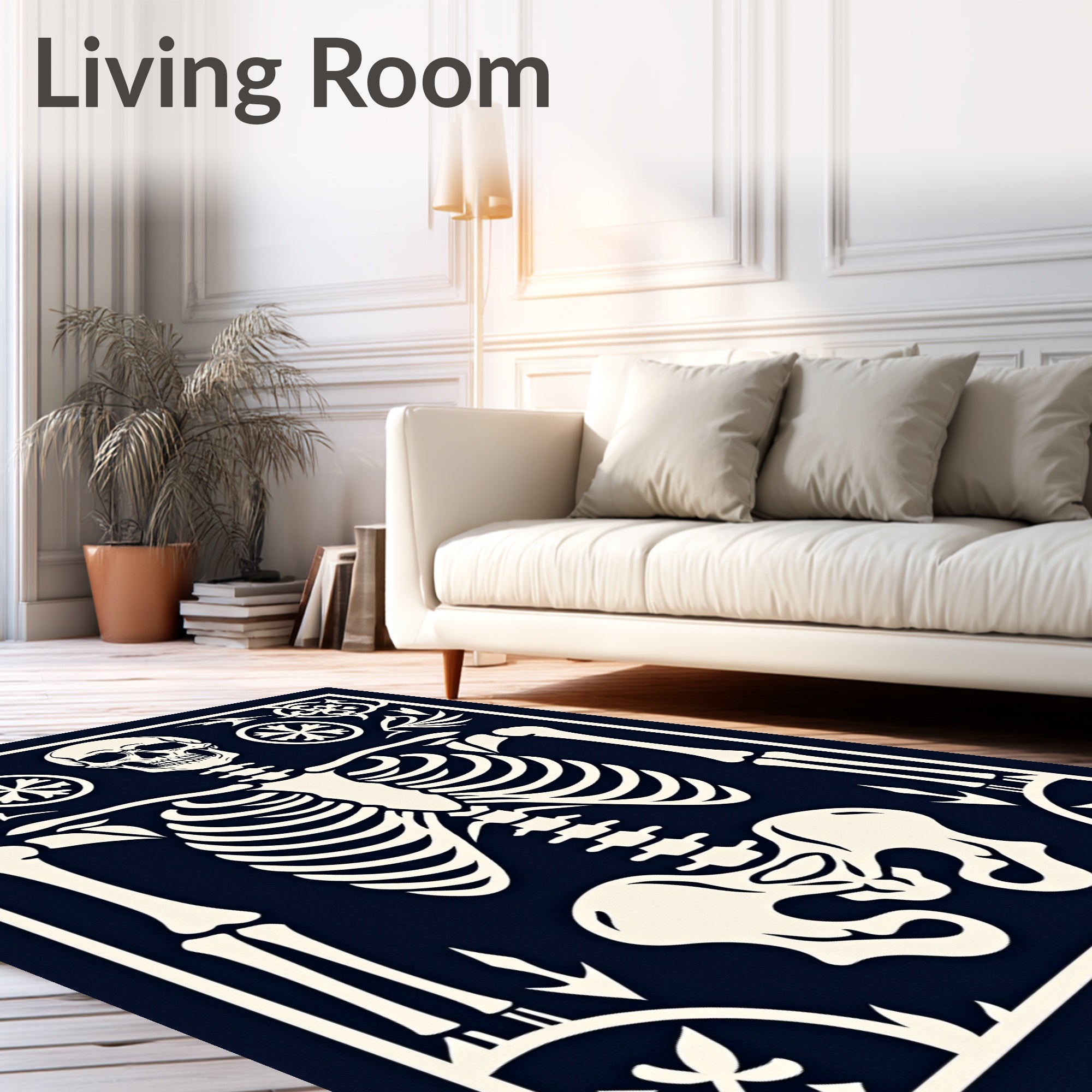 Cream Skeleton With Ornate Borders Rug