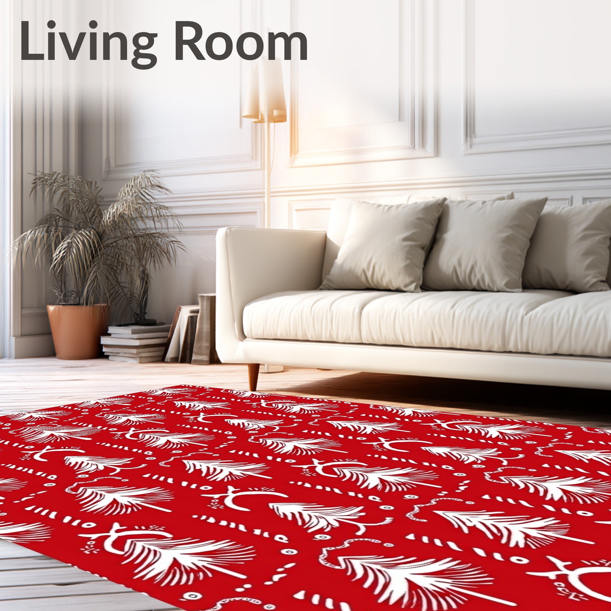 White Vintage Trees on Red Rug