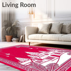 Crimson Christmas Village Evergreen Scene Rug