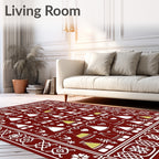 Crimson Teepee Hearts Folk Art Rug