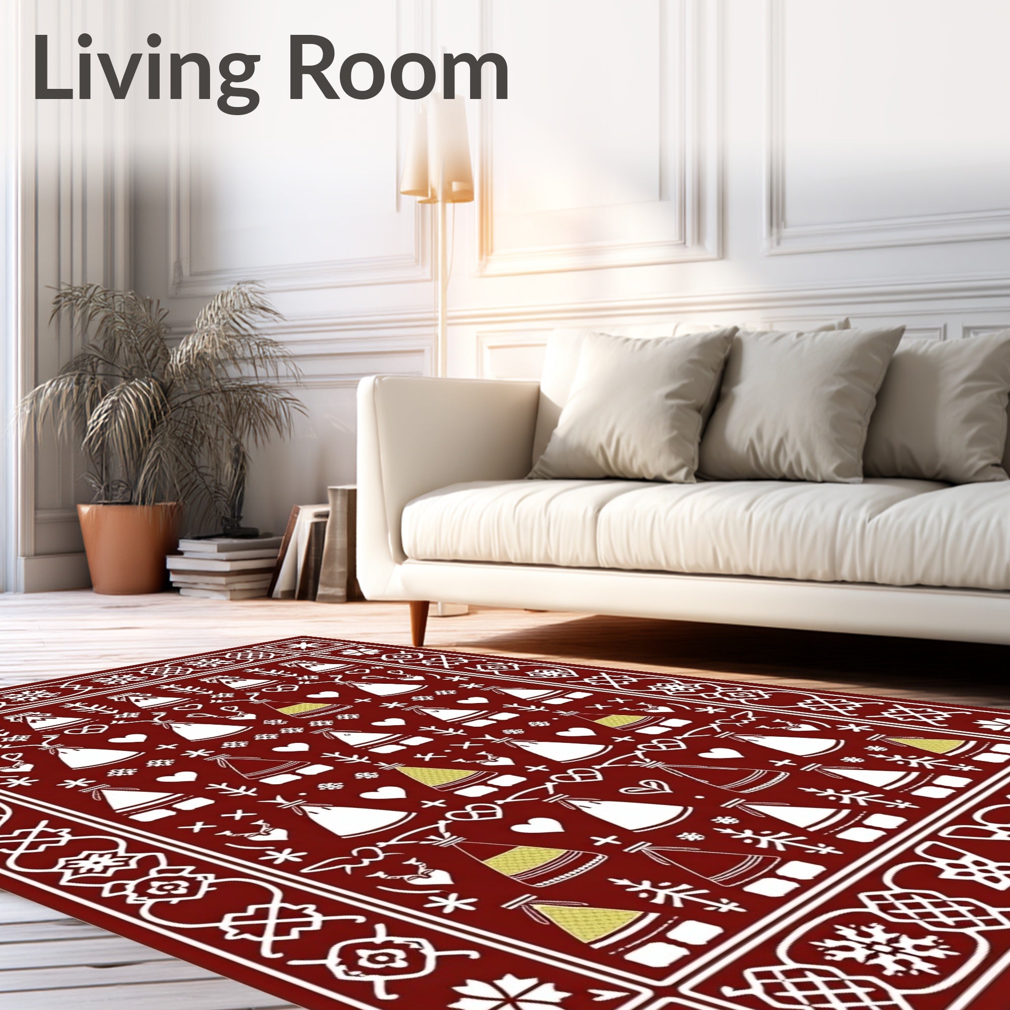 Crimson Teepee Hearts Folk Art Rug