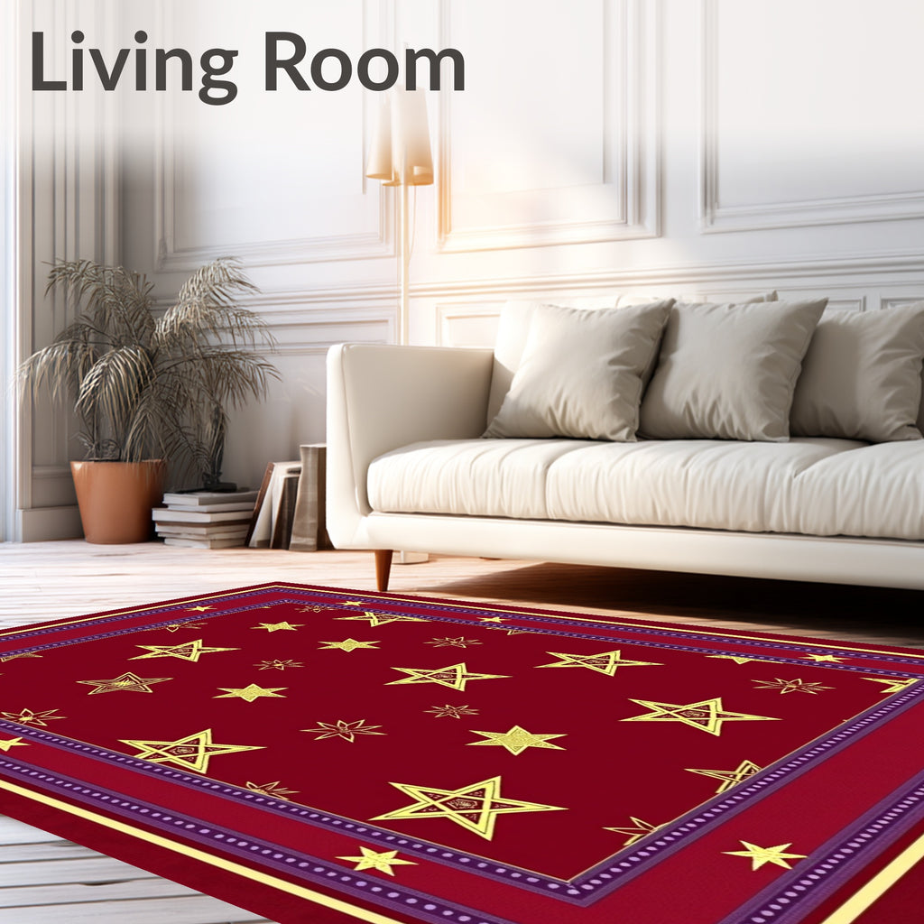 Crimson Gold Star Medallion Border Rug