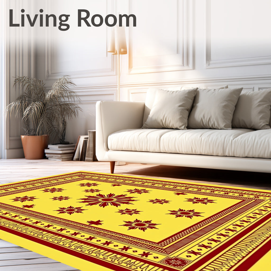 Crimson Sunburst Medallions Yellow Rug