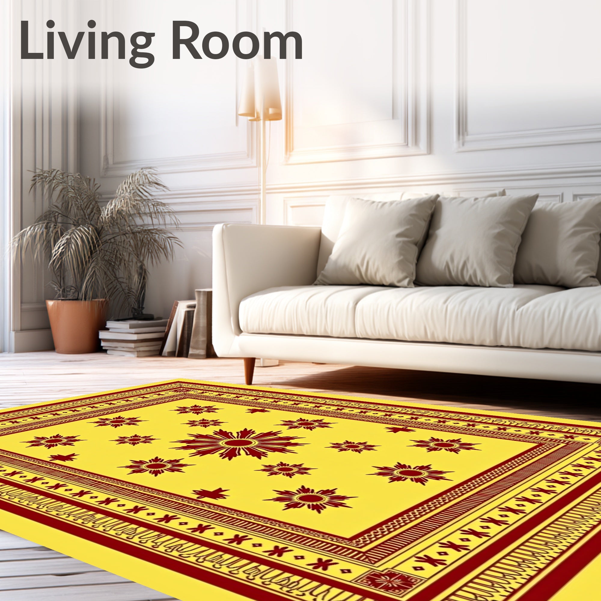 Crimson Sunburst Medallions Yellow Rug