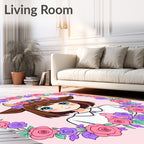 Anime Girl Pink Purple Floral Wreath Rug