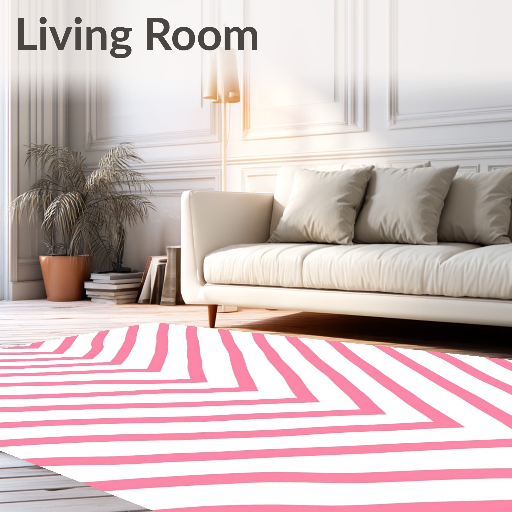 Pink White Chevron Stripe Rug