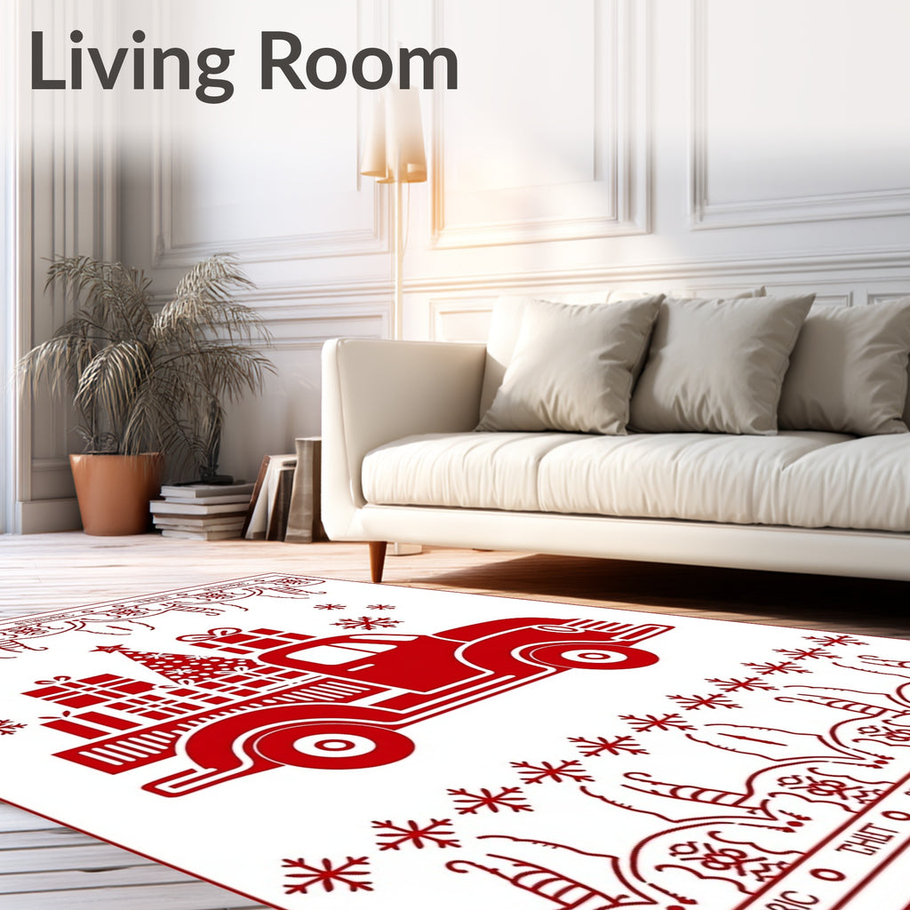 Red Christmas Truck Gifts Snowflakes Rug