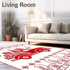 Red Christmas Truck Gifts Snowflakes Rug