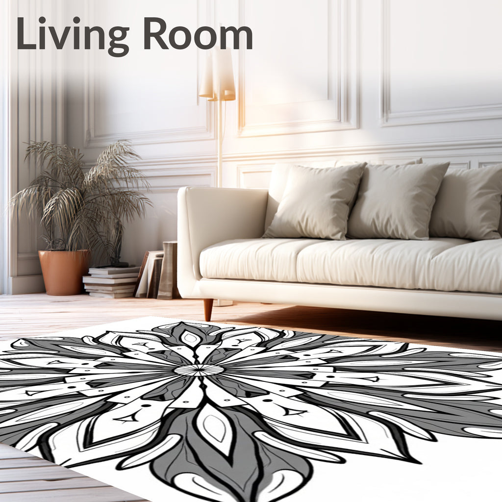 Monochromatic Floral Mandala Bloom Rug