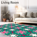 Teal Red White Floral Medallion Tile Rug