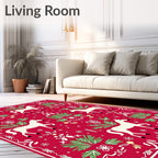 Red White Horse Garden Folk Art Rug