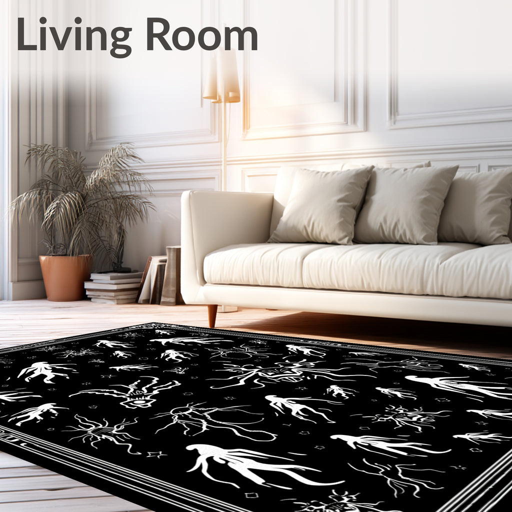 Creepy White Figures Black Field Collection Rug
