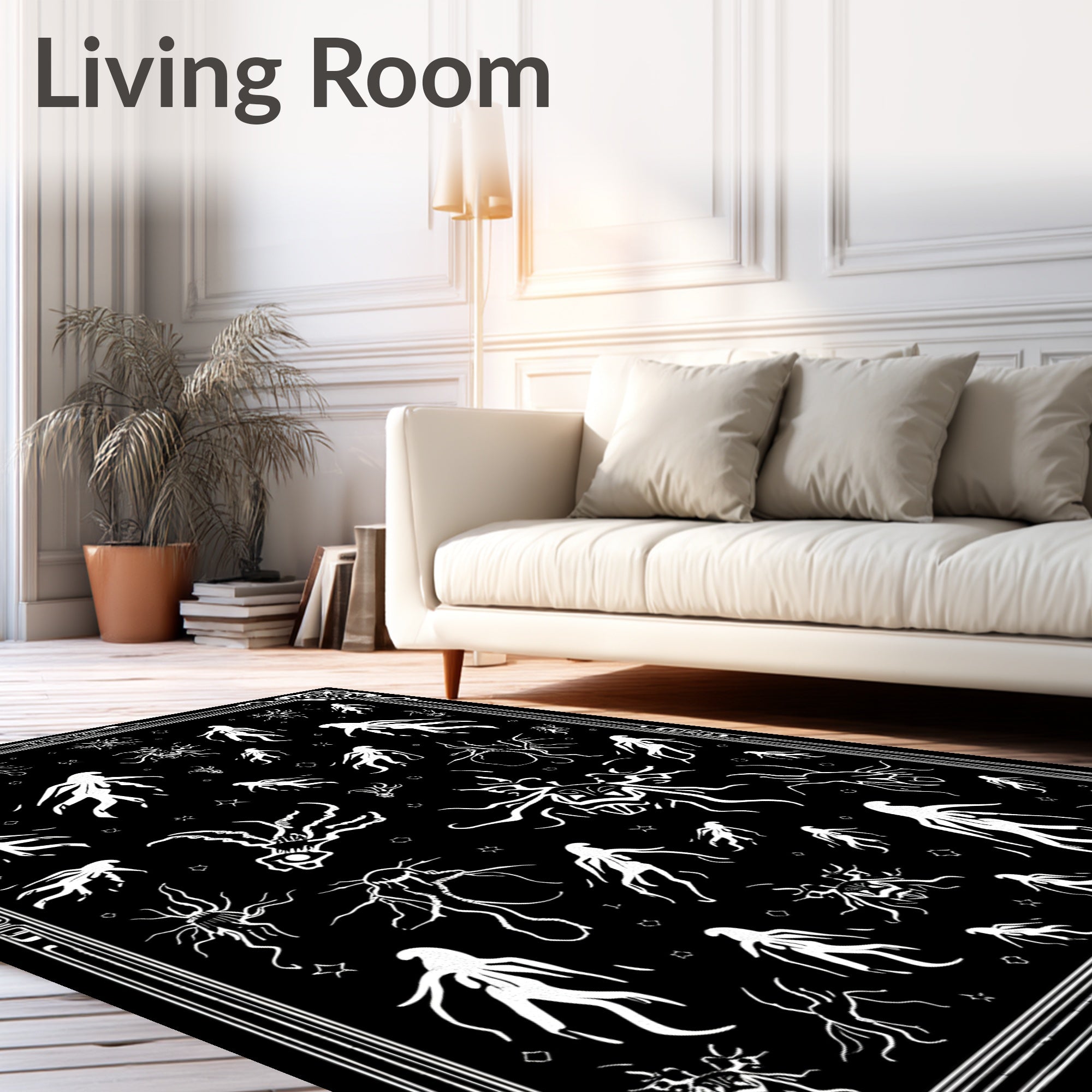Creepy White Figures Black Field Collection Rug